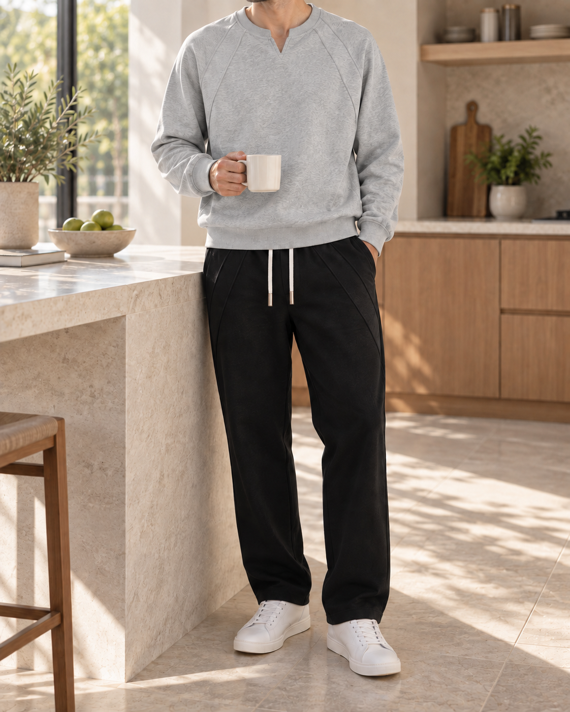 Sweat-shirt à petit col en V · Café à la maison